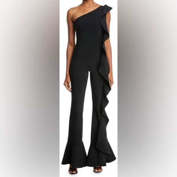 CHIARA BONI Black Dada One-Shoulder Ruffle Jumpsuit Like New Size US 8/Italy 44 - Picture 3 of 5